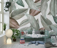 Minimalist foliage wallpaper in a bright nursery