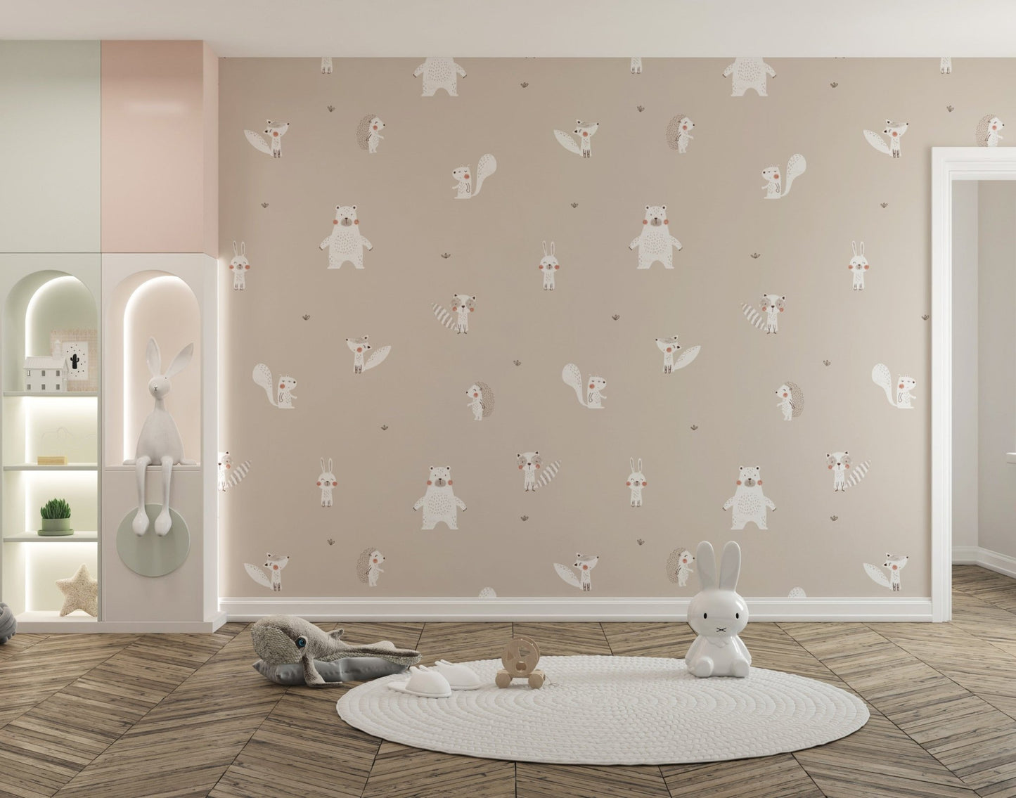 Forest Animals Beige Wallpaper - Wallanza
