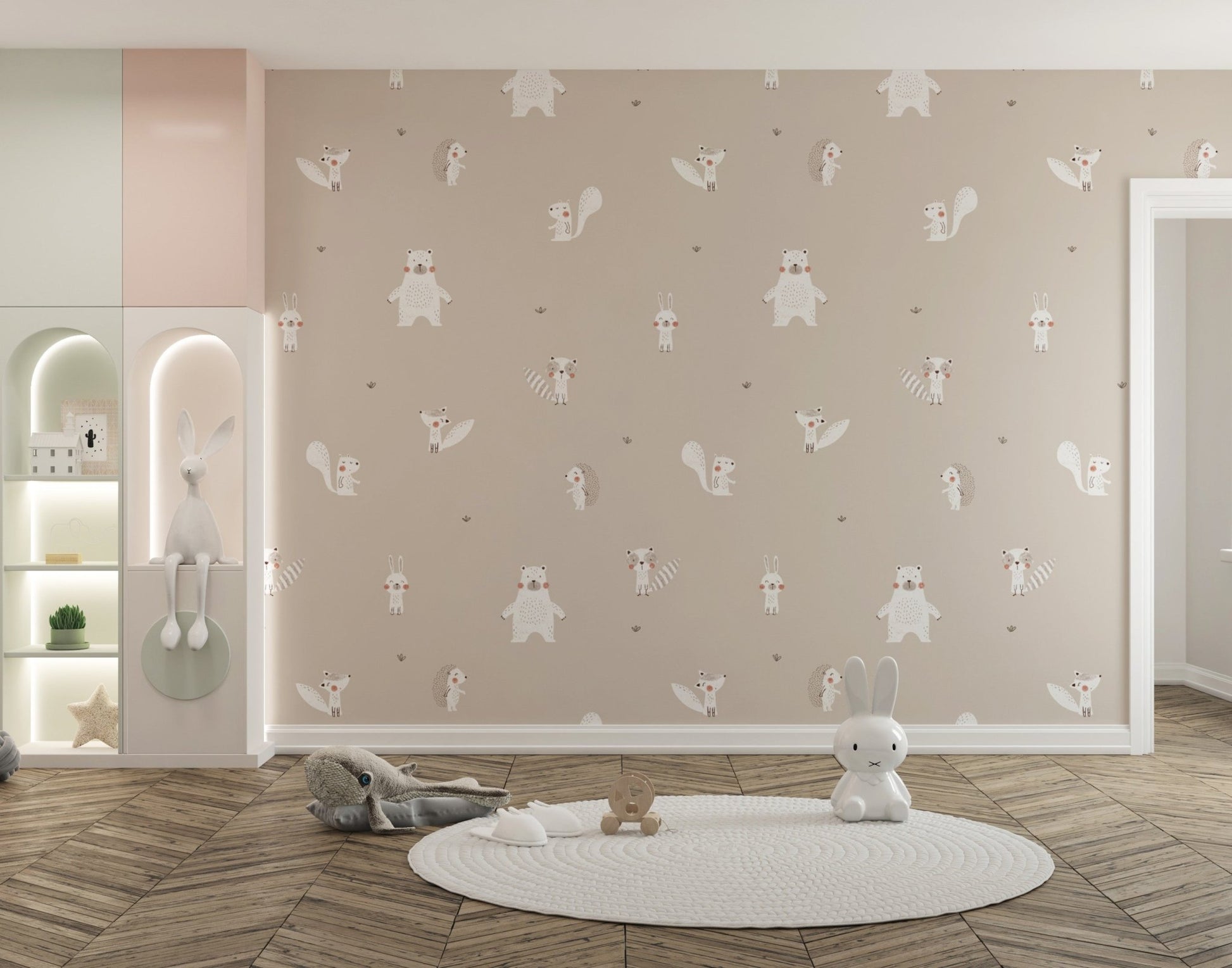 Forest Animals Beige Wallpaper - Wallanza