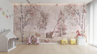 Forest animals wall mural with watercolor bear and fox illustrations wallpaper.