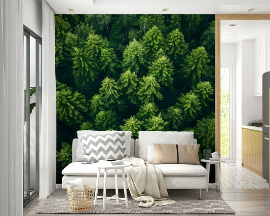 Modern living room with teal leaf feature wall
