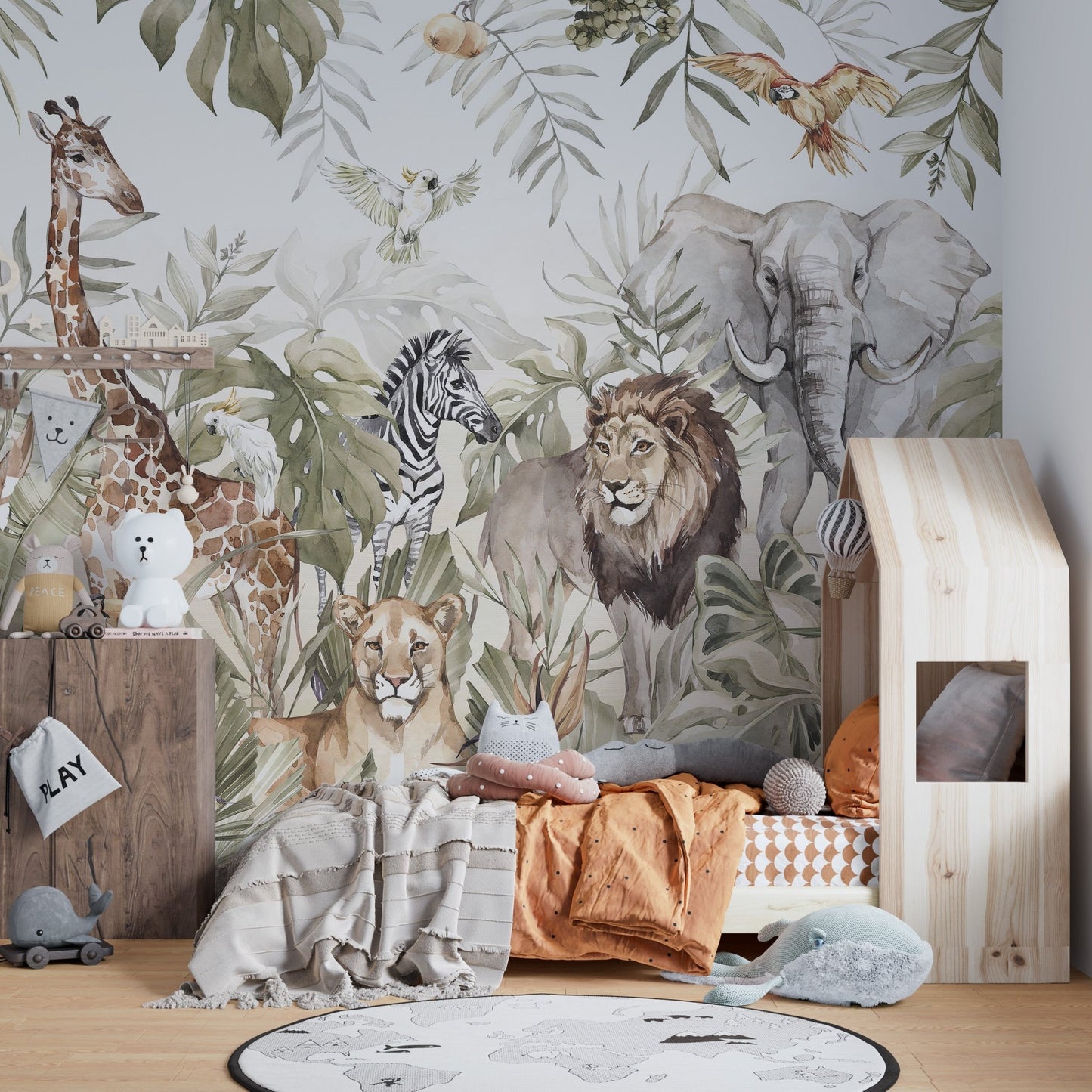 Forest fauna wall mural for serene kids bedroom spaces
