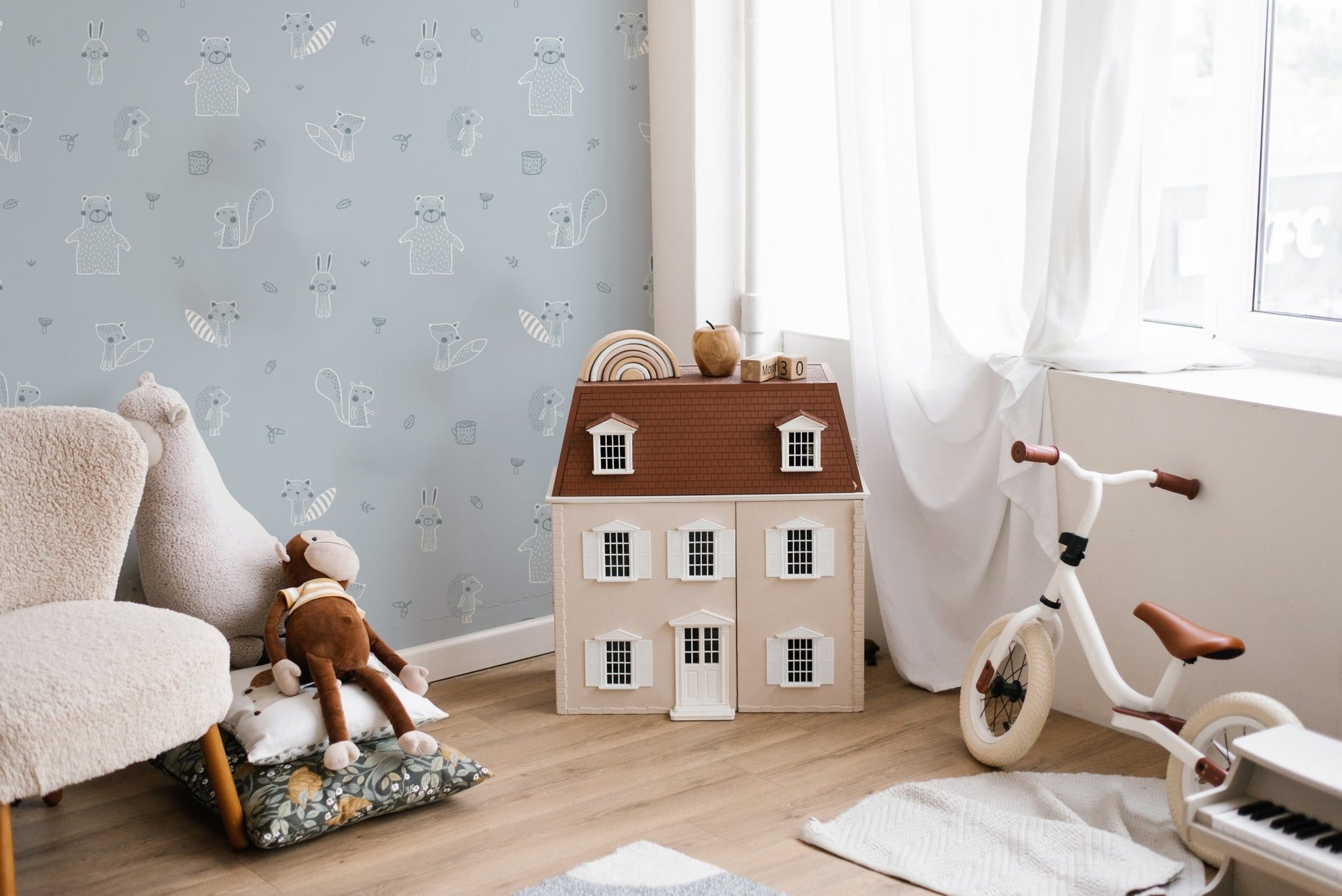 Forest Friends Blue Wallpaper for Walls - Wallanza