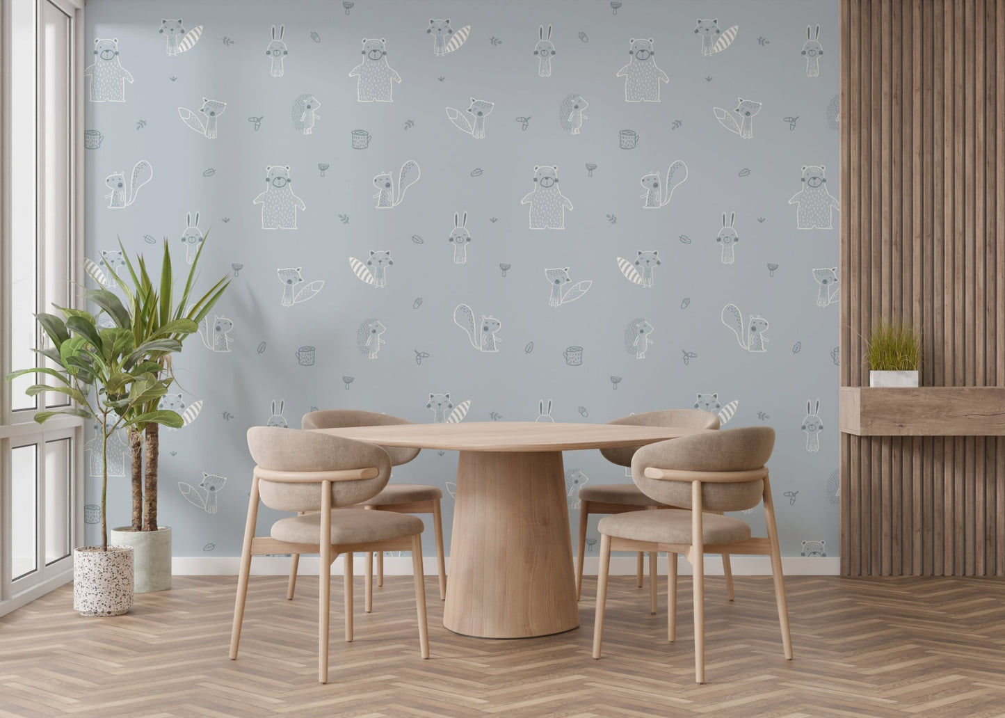 Forest Friends Blue Wallpaper for Walls - Wallanza