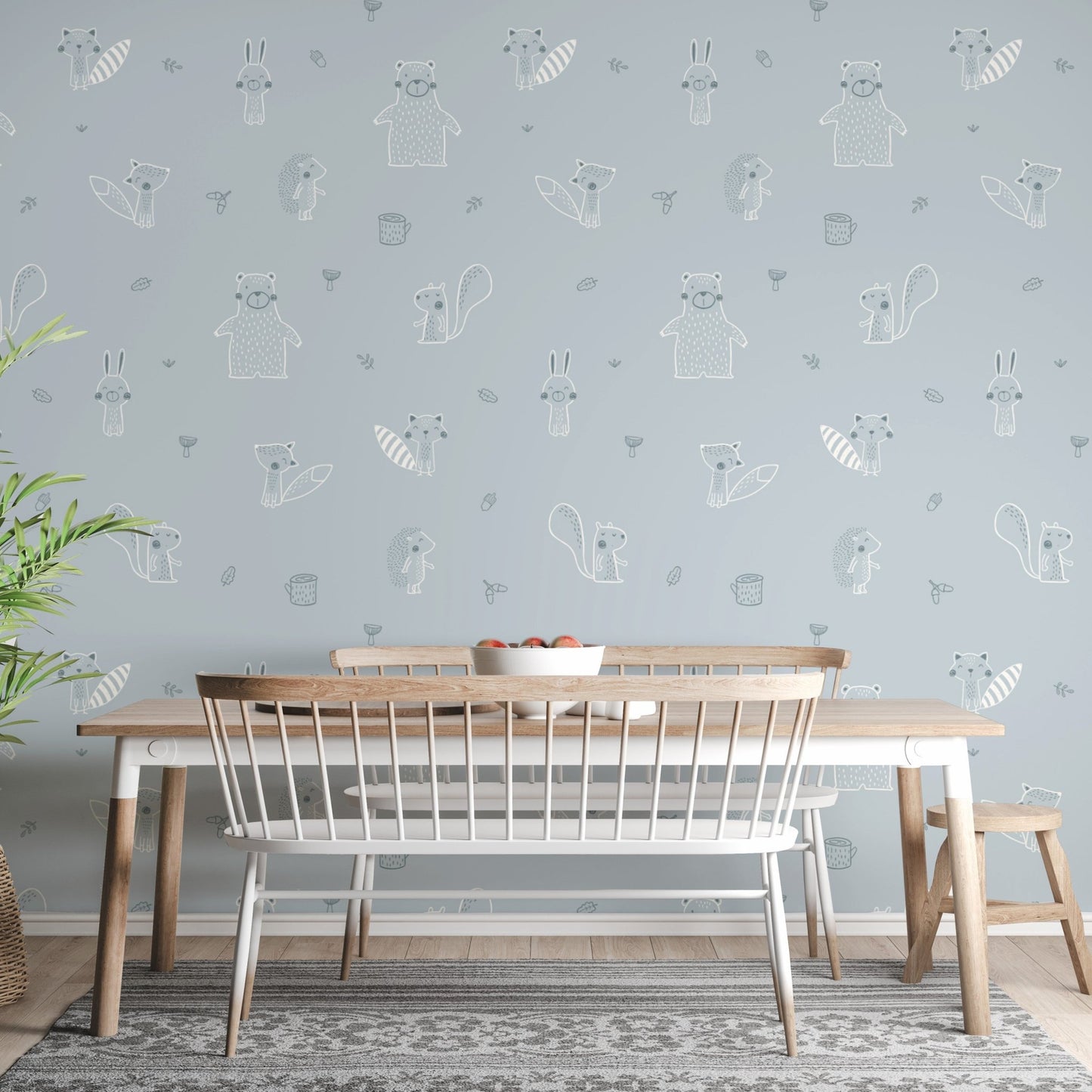 Forest Friends Blue Wallpaper for Walls - Wallanza