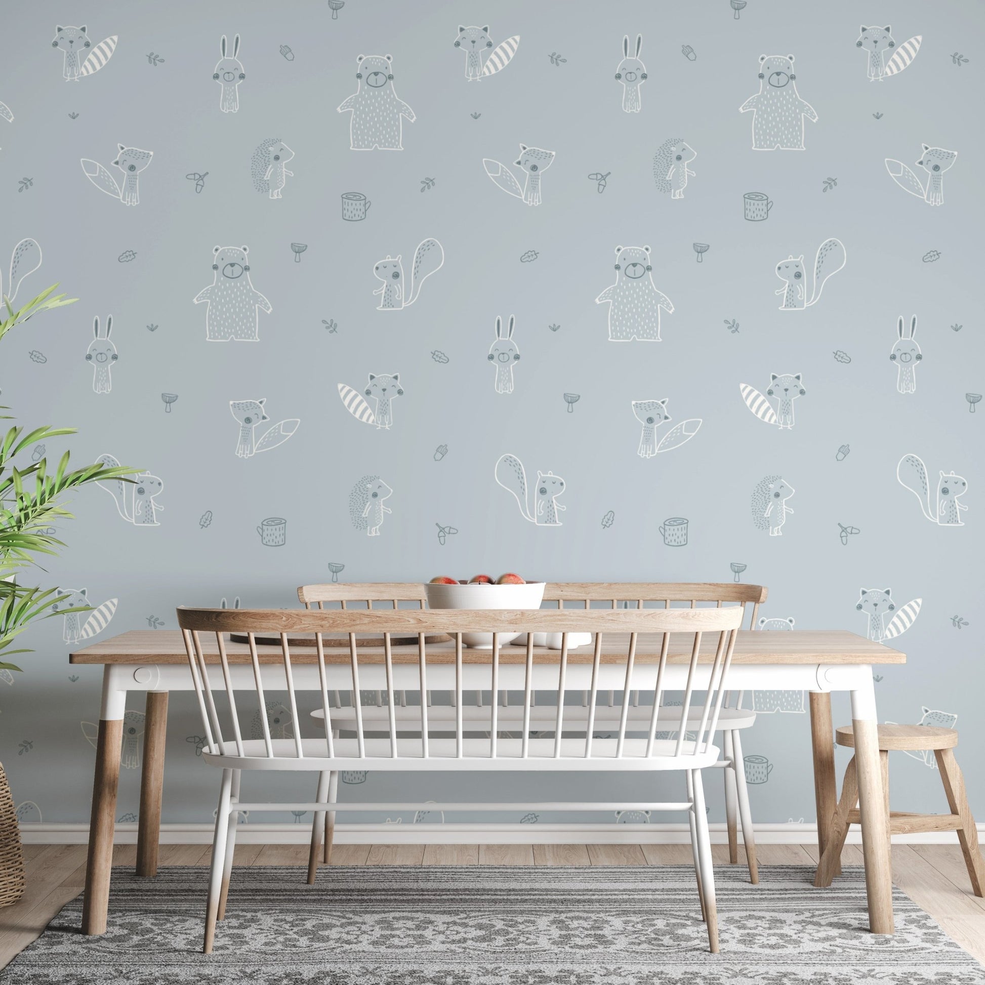 Forest Friends Blue Wallpaper for Walls - Wallanza