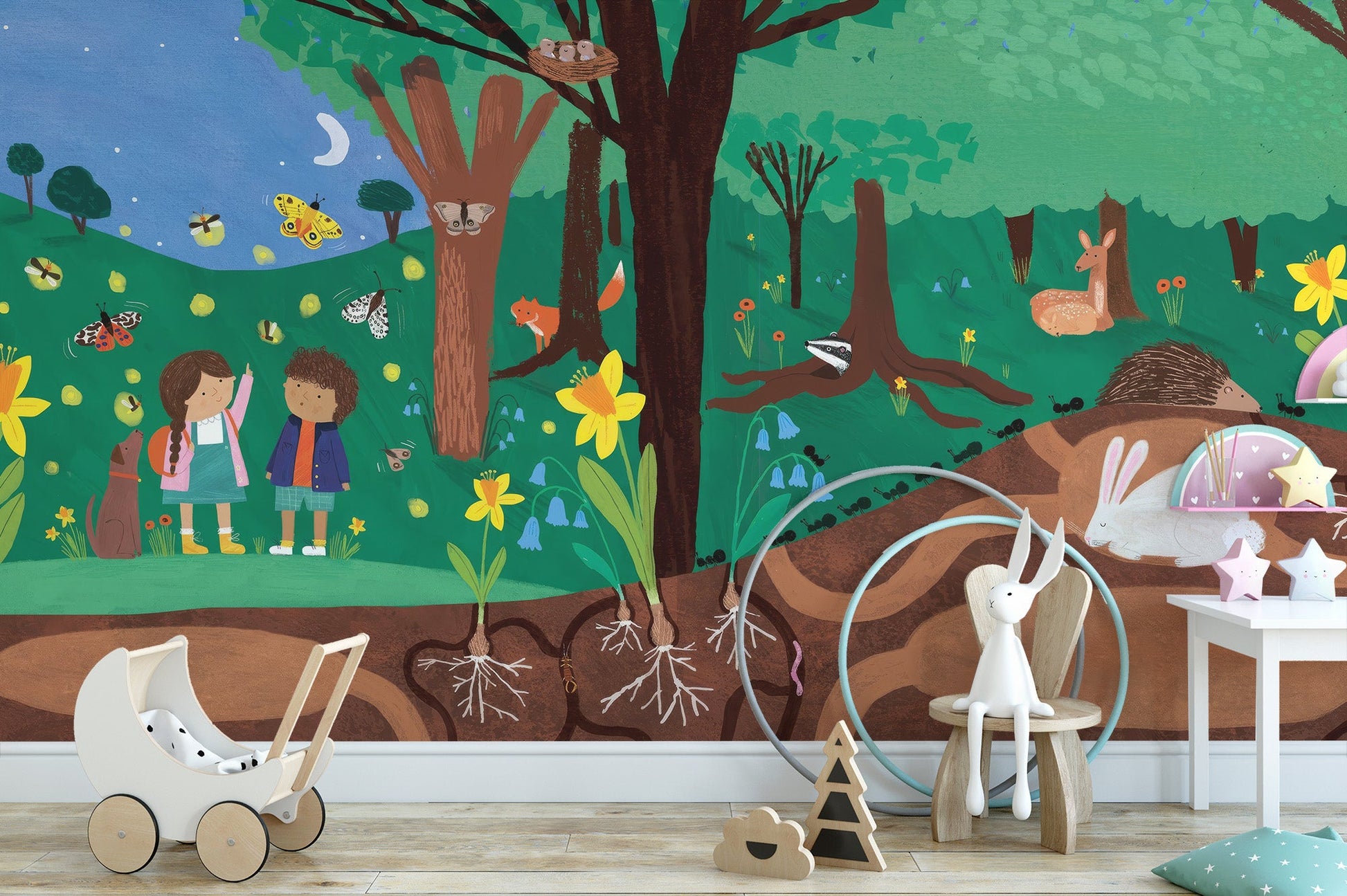 Forest Friends Night Wall Mural - Wallanza