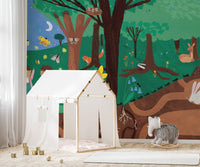 Forest Friends Night Wall Mural - Wallanza