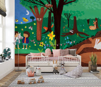 Forest Friends Night Wall Mural - Wallanza