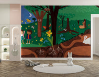 Forest Friends Night Wall Mural - Wallanza