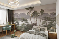 Tan and green palm tree mural for bedroom walls.