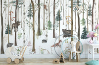 Kids play area with woodland animal wall mural
