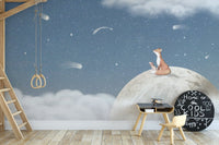 Peaceful moonscape with textured moon blue wall mural.