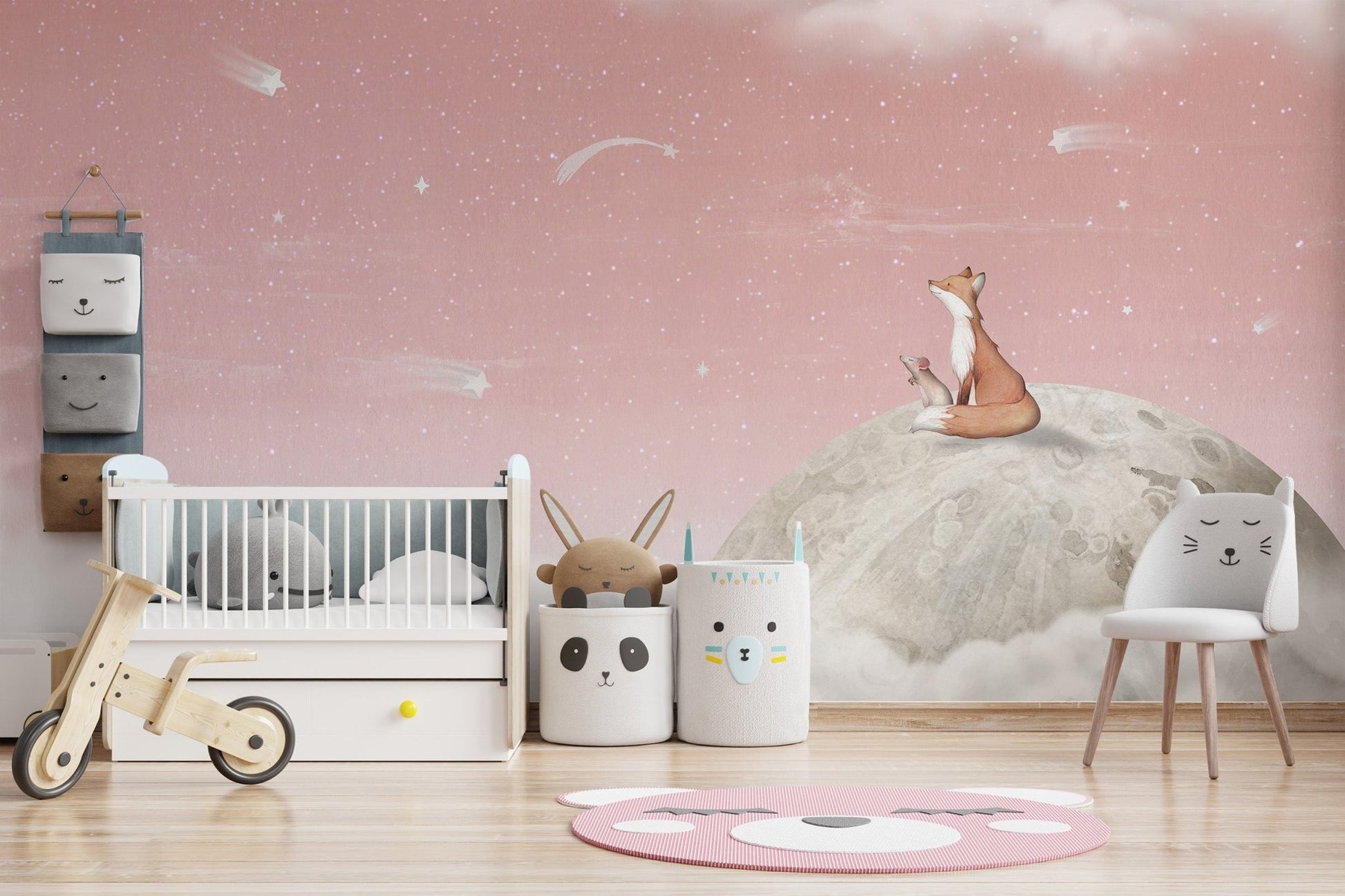 Fox on the Moon Pink Mural - Wallanza