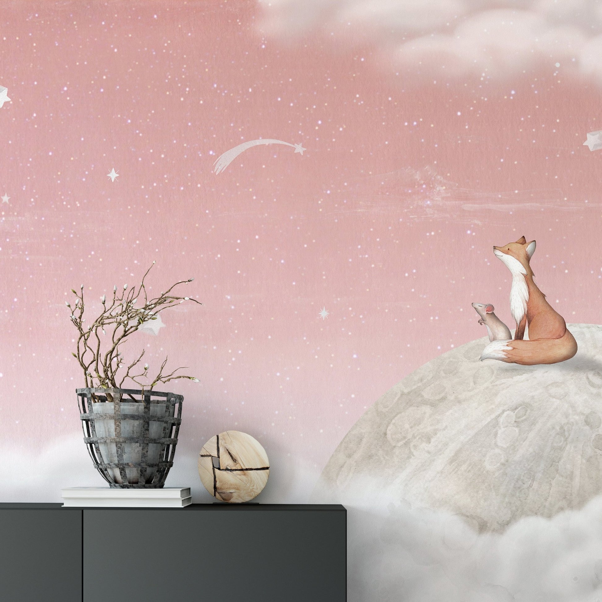Fox on the Moon Pink Mural - Wallanza