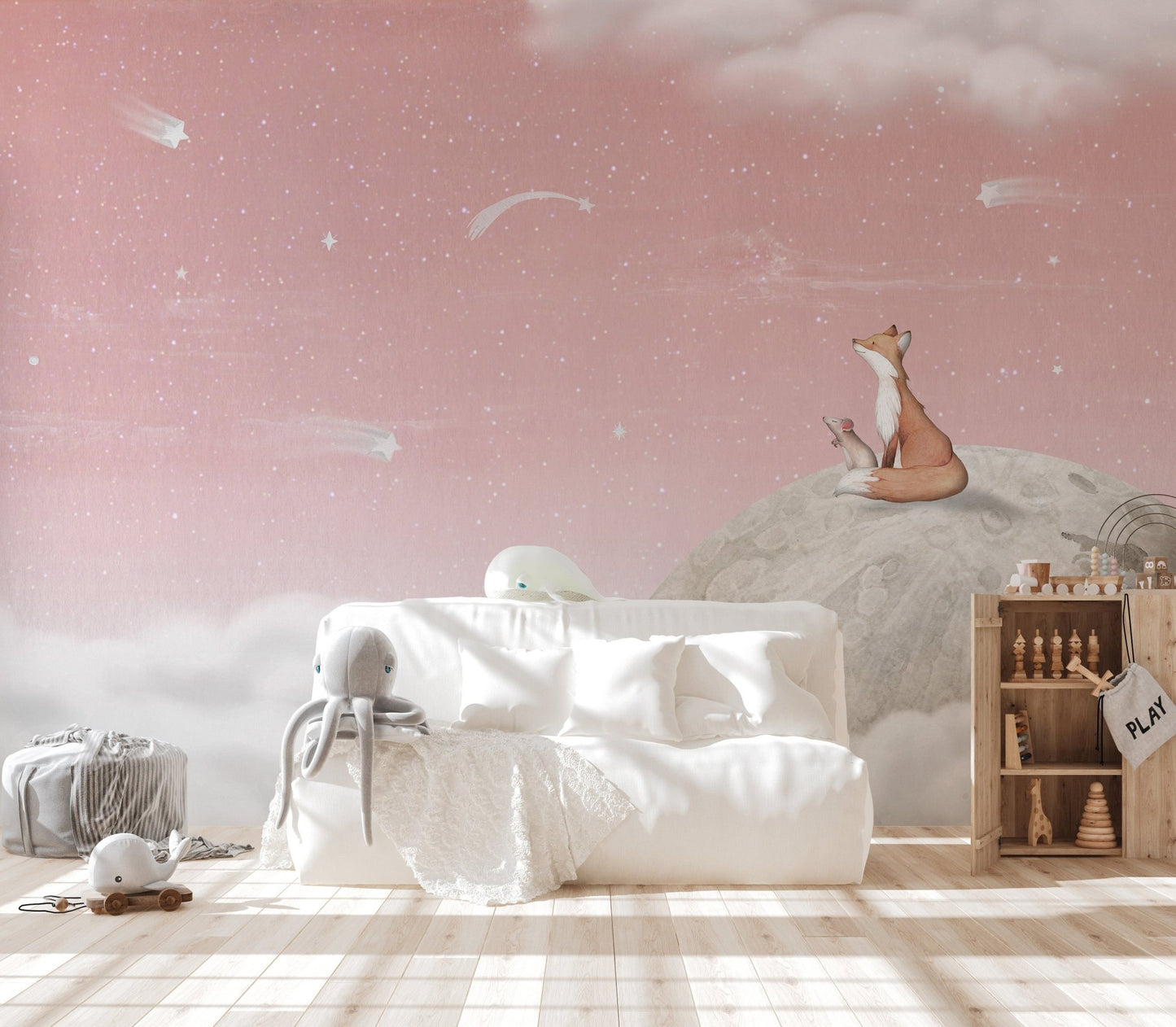 Fox on the Moon Pink Mural - Wallanza