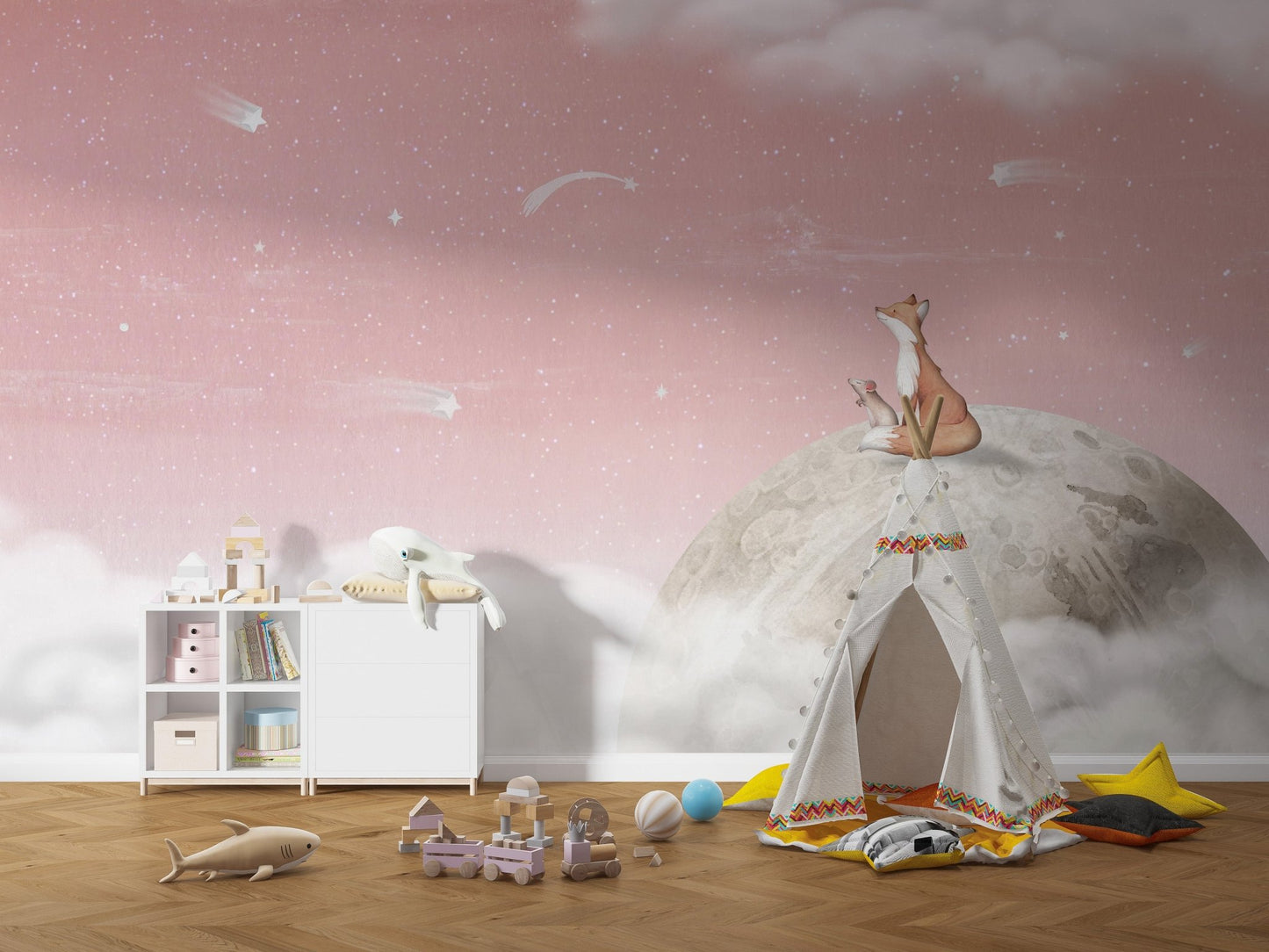 Fox on the Moon Pink Mural - Wallanza