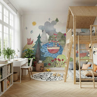 Nature-inspired wall art for a toddler’s play area