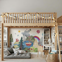 Large scale forest mural in a bright sunlit room