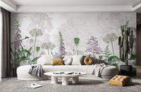 Elegant floral mural featuring foxglove arrangements.
