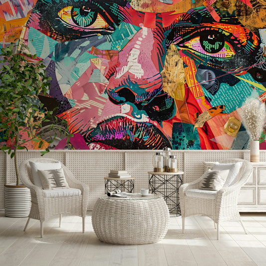 Abstract portrait design in Fragmented Gaze Wall Mural wallpaper