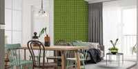 Simple green line grid on textured wallpaper murals.