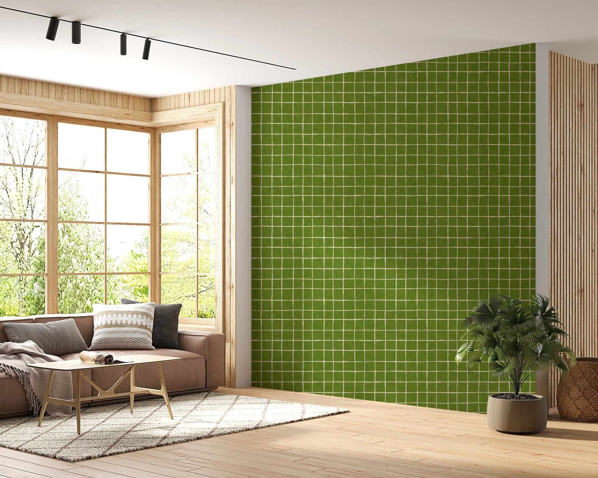 Soft moss green intersecting line design wallpaper murals.