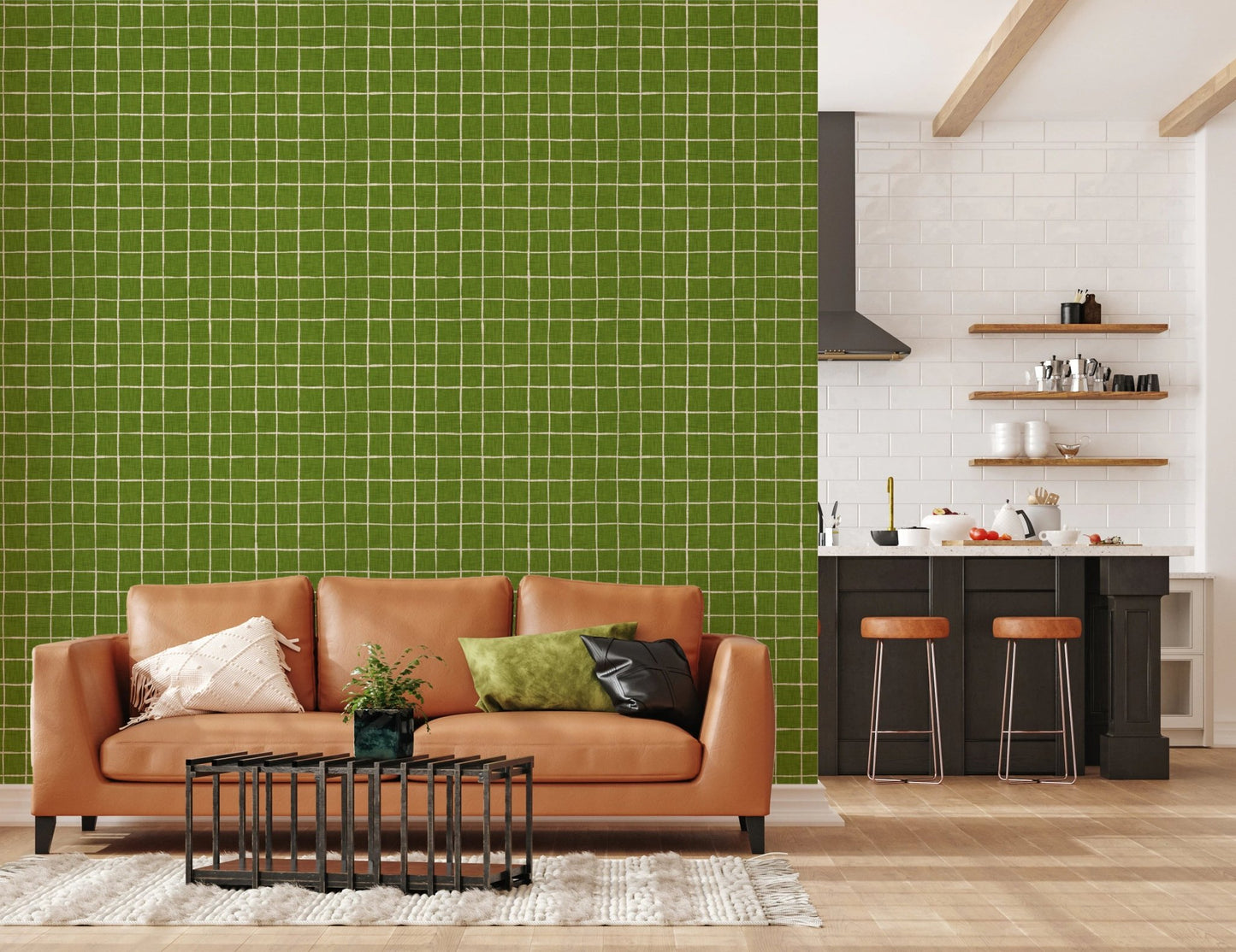 Fresh lime green check repeating pattern wall murals.