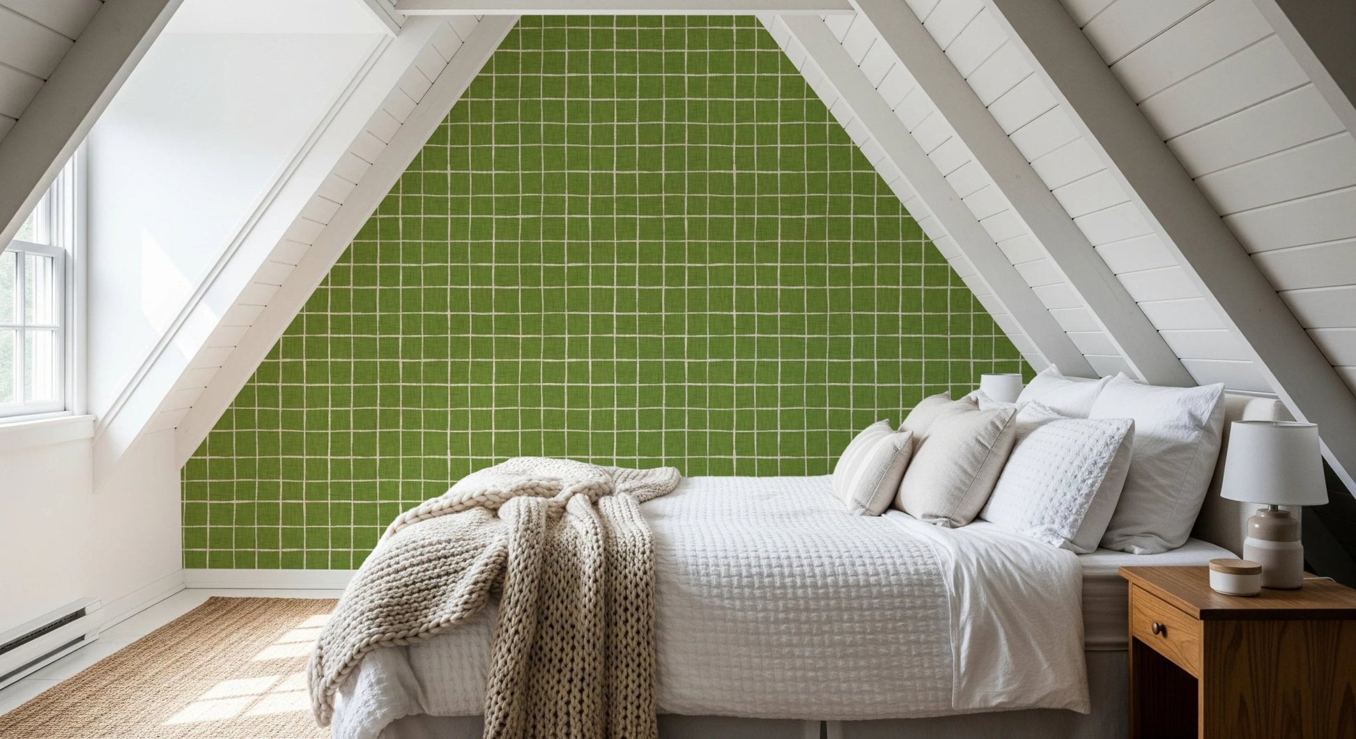 Modern geometric green check aesthetic wall murals.