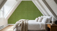 Modern geometric green check aesthetic wall murals.