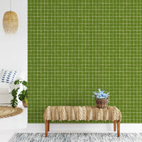 Earthy green hand-drawn plaid pattern wallpaper murals.