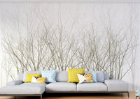 Frozen Winter Forest Wall Mural with bare tree branches for living spaces.