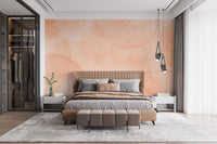 Peach pastel wall mural for bedroom backdrop with translucent circular forms and soft wash.
