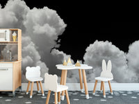 Nursery play area featuring a round table and Galactic Cloudscape wall mural.