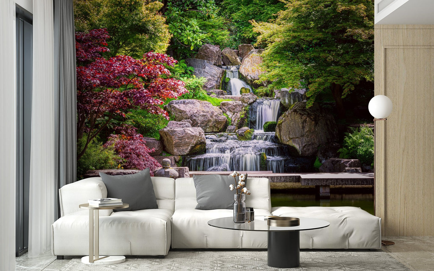 Beautiful Garden Waterfall Wall Mural for living space Interiors