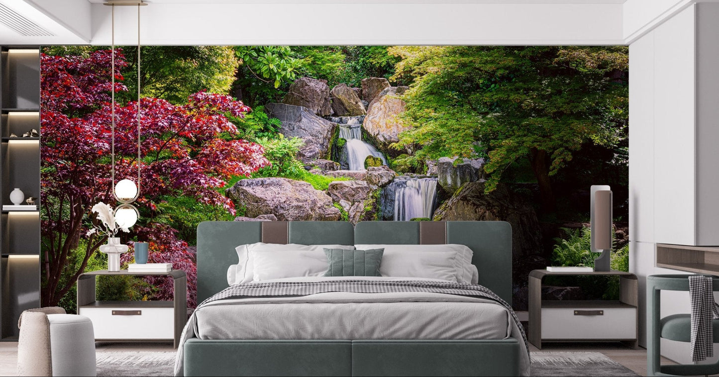 Relaxing Garden Waterfall Nature Mural for Bedrooms