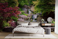 Waterfall Garden Mural for Calming Bedroom backdrop.