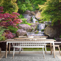 Lush Garden Waterfall Nature Mural for Elegant Dining Walls