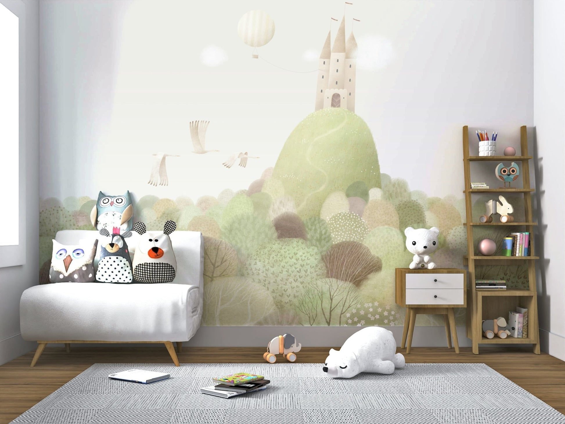 Light airy background with colorful foliage for modern spaces.