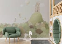 Calming nature-themed mural for a peaceful nursery.
