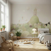 Nursery wall decor featuring soft lion and lamb details.