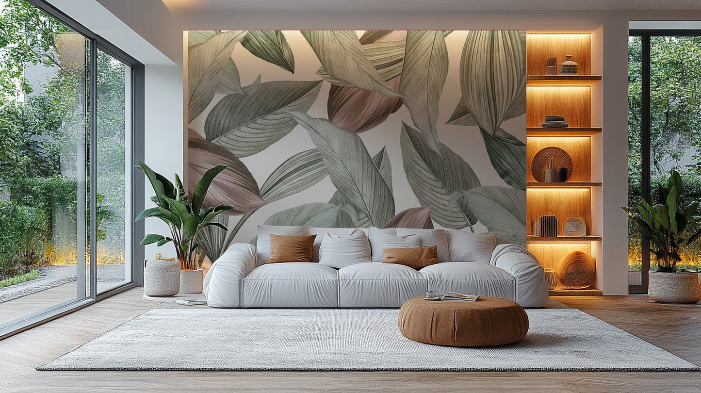 Gentle Leaf Patterns Wallpaper Mural - Wallanza