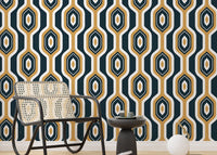 Geometric mustard Deco wallpaper for vibrant walls in home.