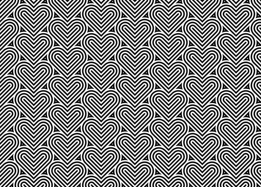 Black and White Geometric Pattern Linear Hearts Wallpaper
