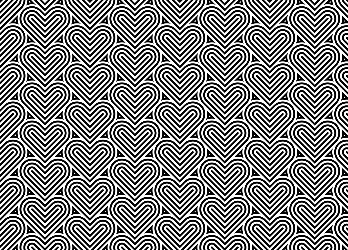 Black and White Geometric Pattern Linear Hearts Wallpaper