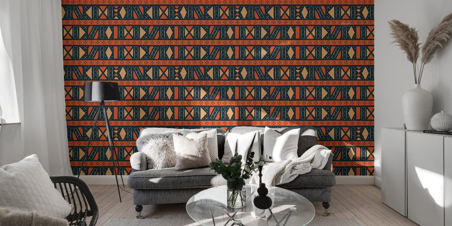 Geometric Africa Tribal Art Ethnic Seamless Pattern Wallpaper in a bright modern flat.