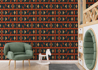 Geometric Africa Tribal Art Ethnic Seamless Pattern Wallpaper in a playroom with a green chair.