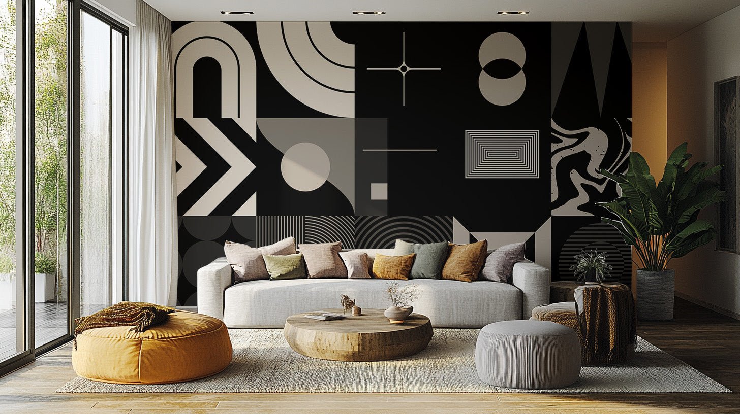 Contemporary office wall mural with geometry

