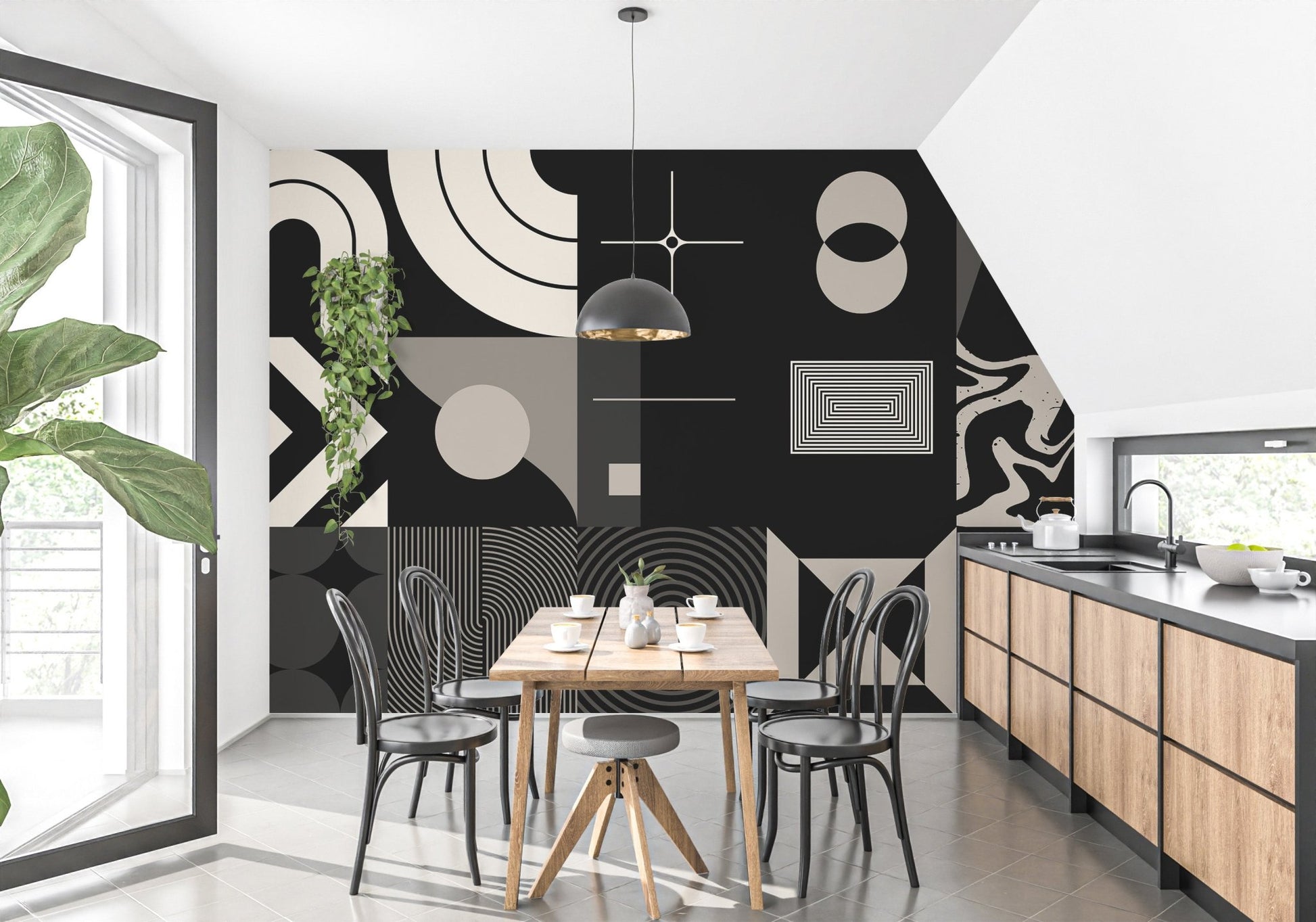 Abstract shapes mural for stylish office spaces
