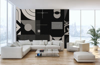 Geometric black-and-gray design mural for walls
